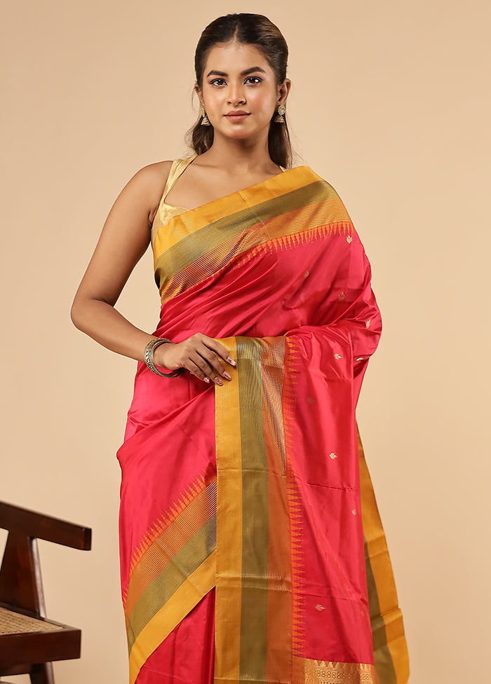 Pink Handloom Kanchipuram Pure Silk Saree With Blouse Piece