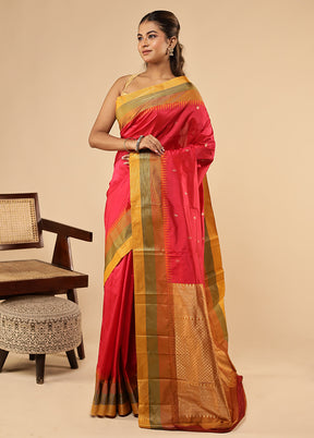 Pink Handloom Kanchipuram Pure Silk Saree With Blouse Piece