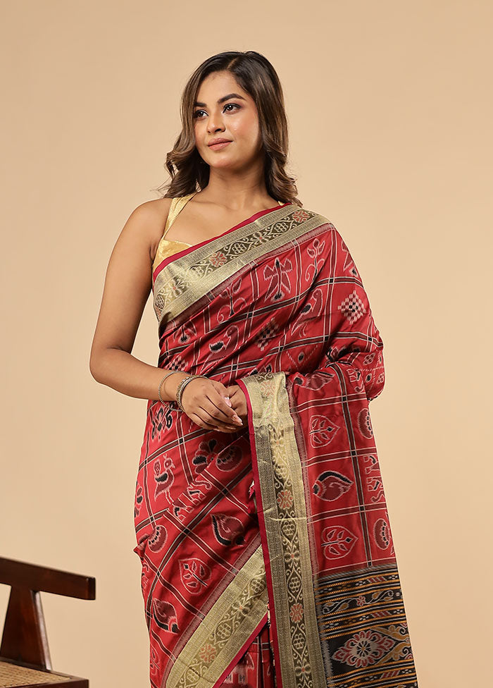 Red Dupion Silk Saree With Blouse Piece