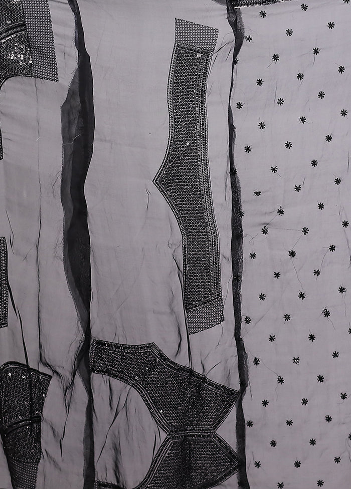 Black Handloom Pure Georgette Saree With Blouse Piece