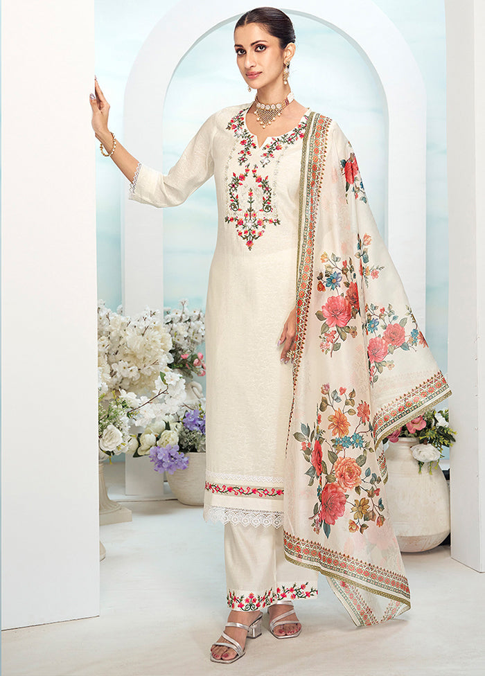 3 Pc Cream Silk Suit Set