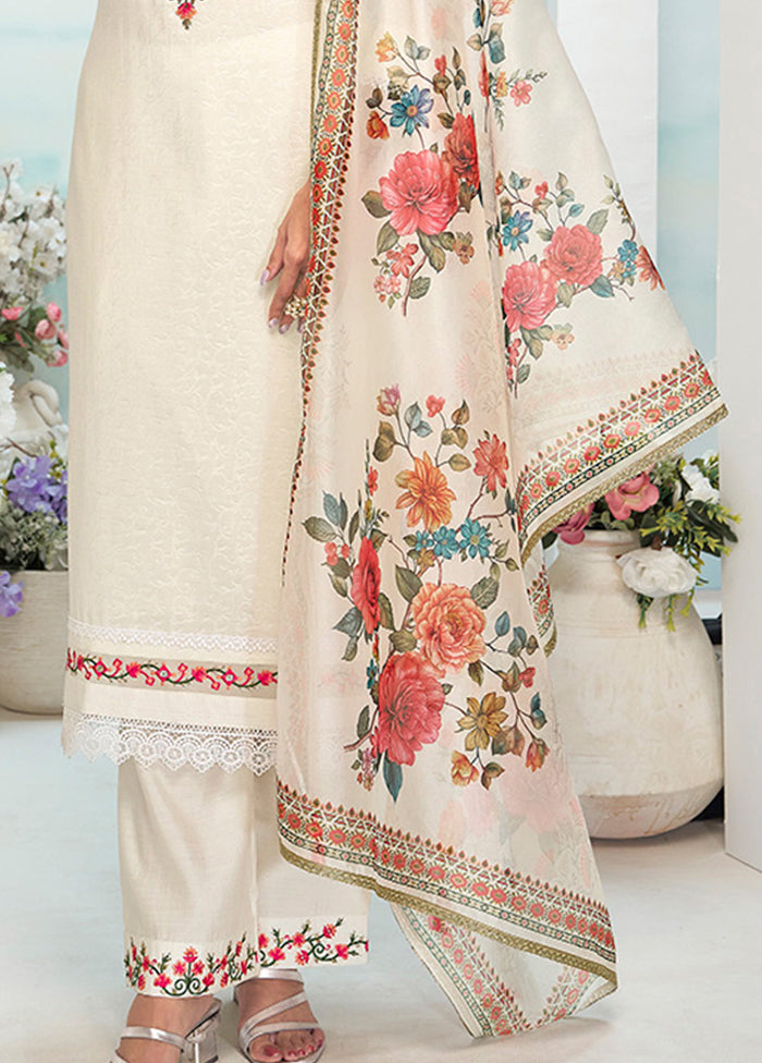 3 Pc Cream Silk Suit Set