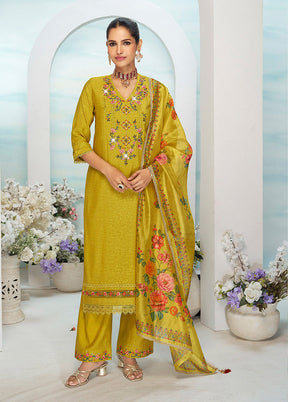 3 Pc Yellow Silk Suit Set