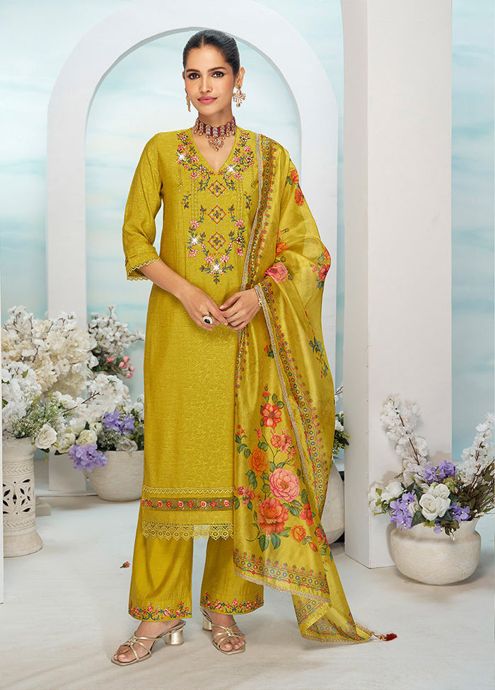 3 Pc Yellow Silk Suit Set
