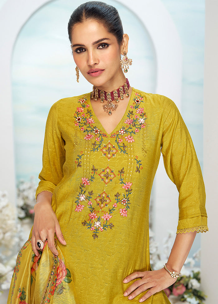 3 Pc Yellow Silk Suit Set