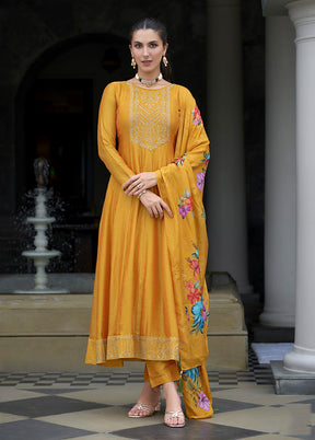 3 Pc Yellow Silk Suit Set