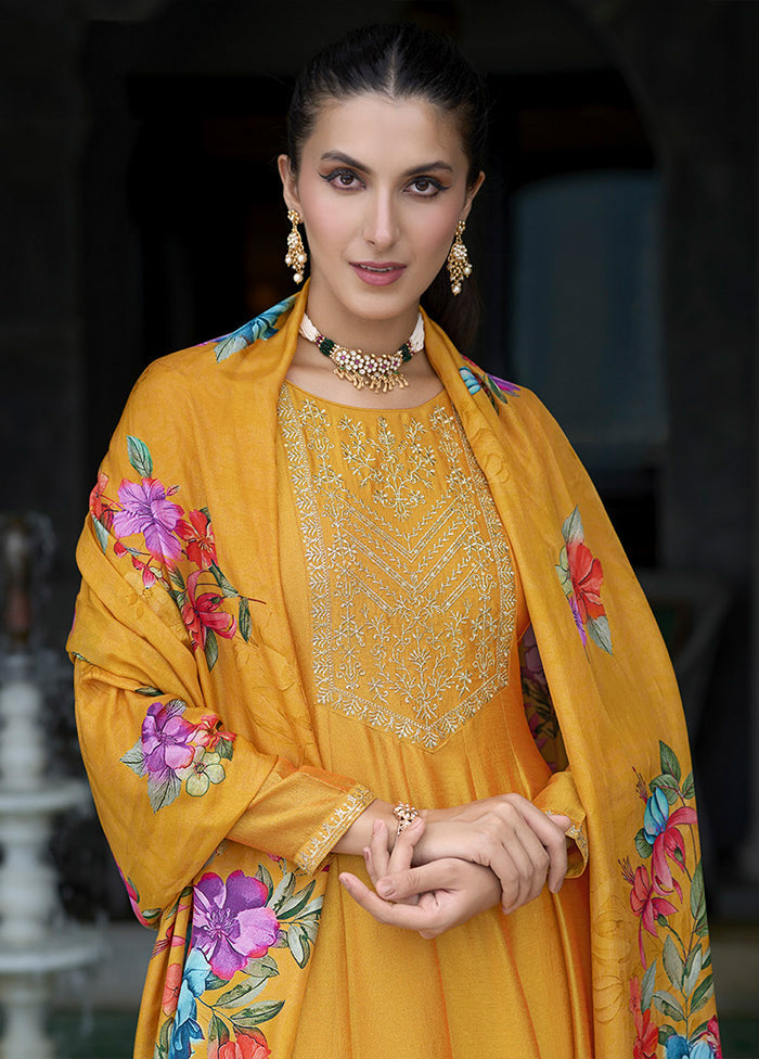 3 Pc Yellow Silk Suit Set