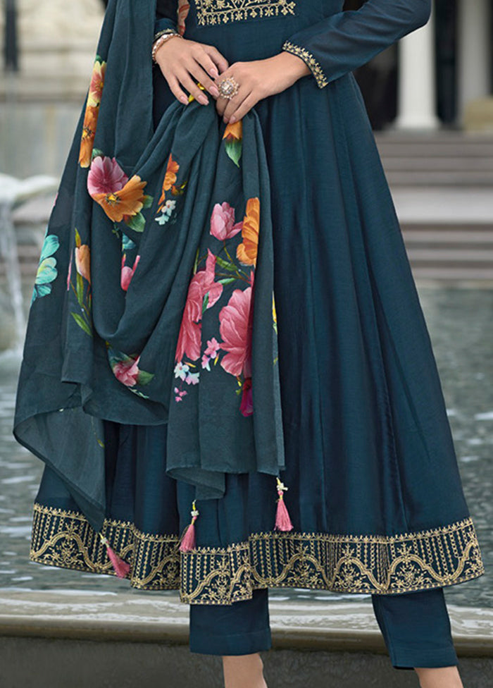 3 Pc Blue Silk Suit Set
