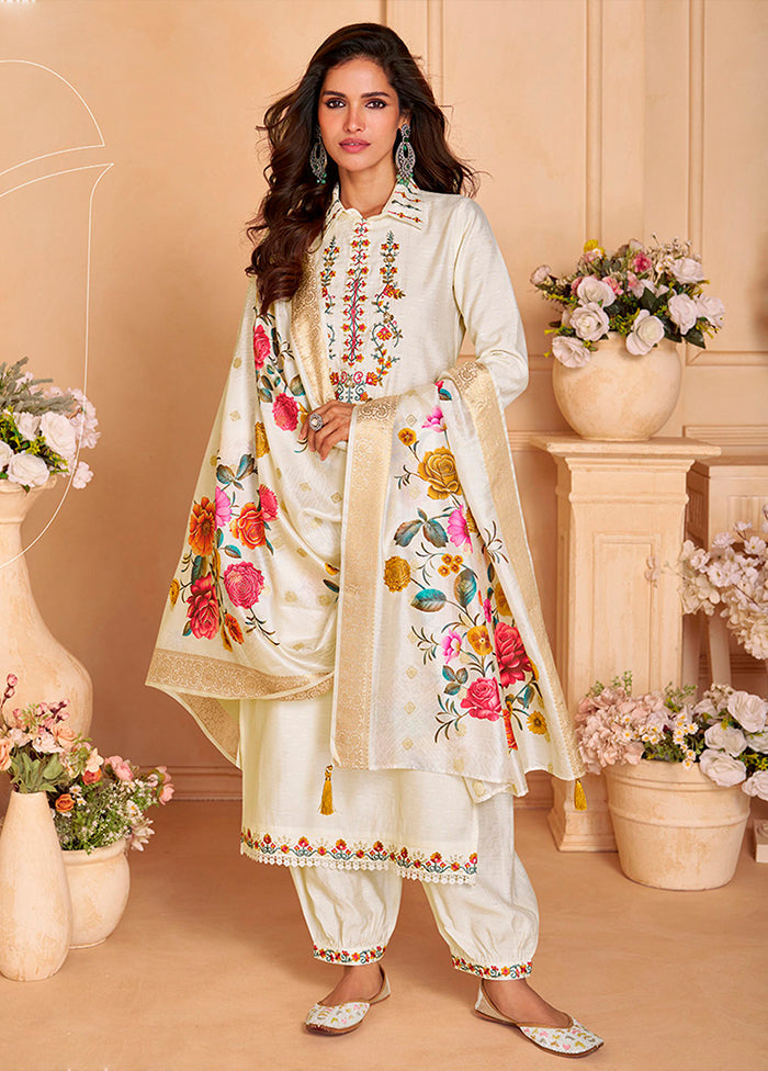 3 Pc Cream Silk Suit Set