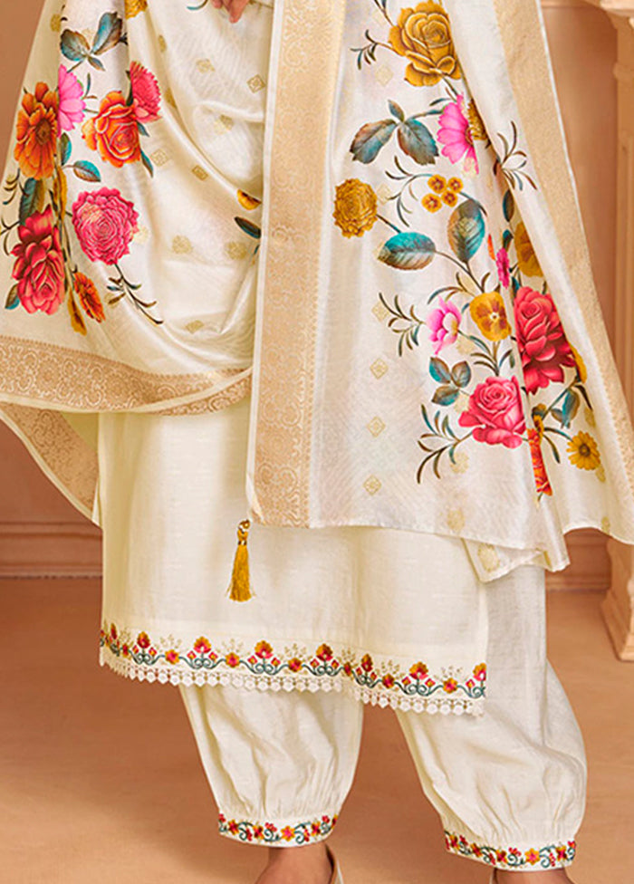 3 Pc Cream Silk Suit Set