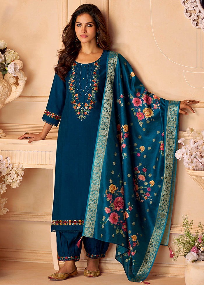 3 Pc Blue Silk Suit Set