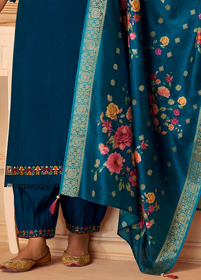 3 Pc Blue Silk Suit Set
