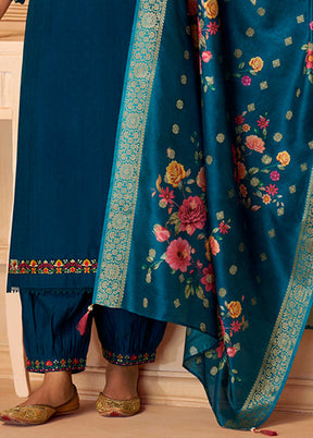 3 Pc Blue Silk Suit Set