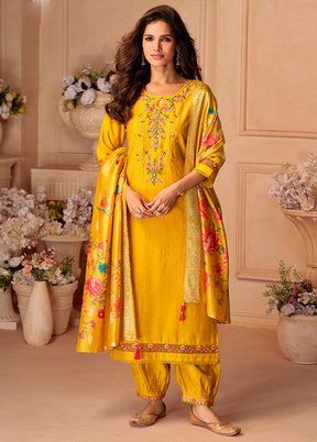 3 Pc Yellow Silk Suit Set