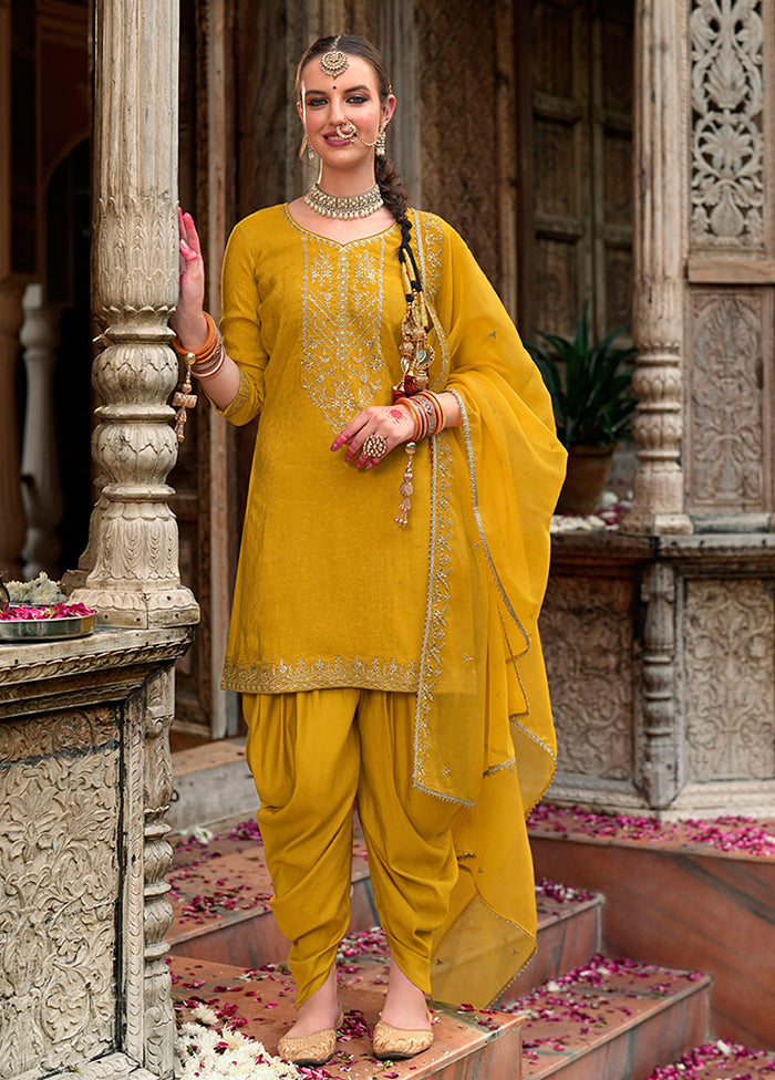 3 Pc Yellow Silk Suit Set