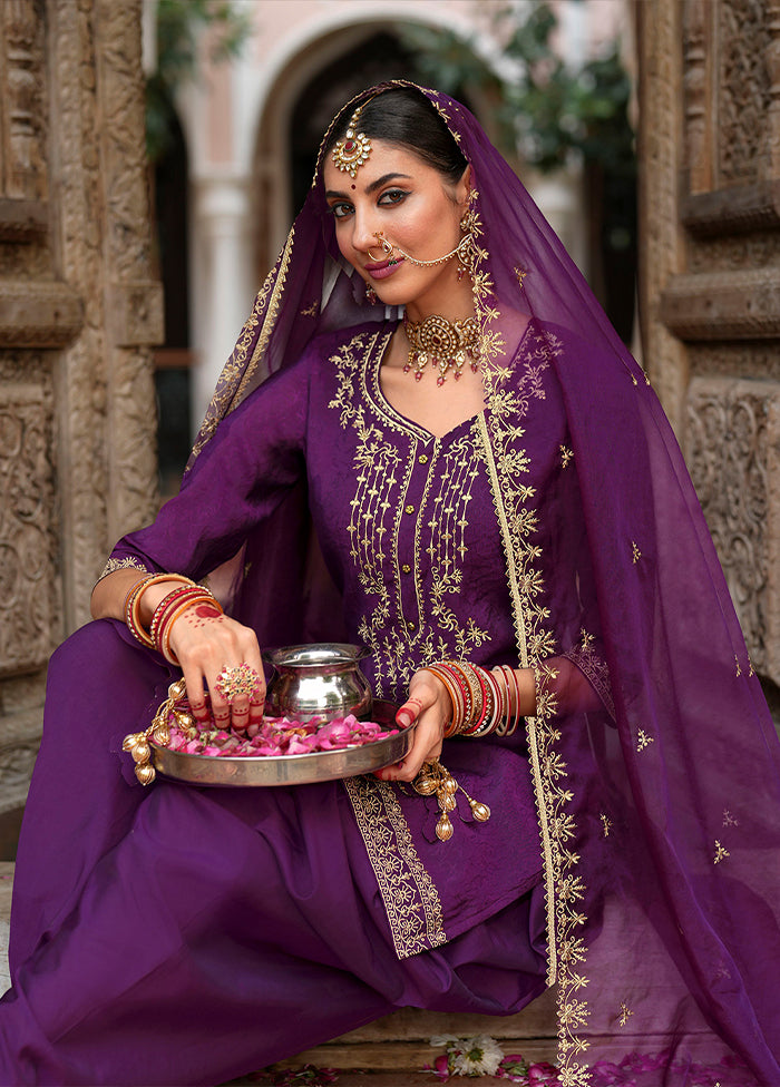 3 Pc Purple Silk Suit Set
