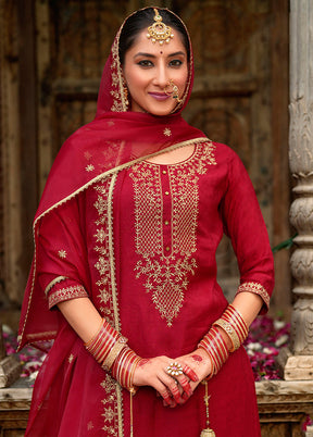 3 Pc Maroon Silk Suit Set