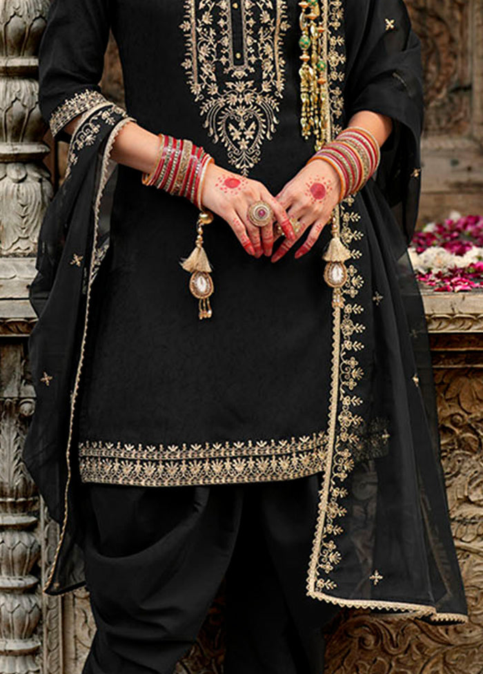 3 Pc Black Silk Suit Set