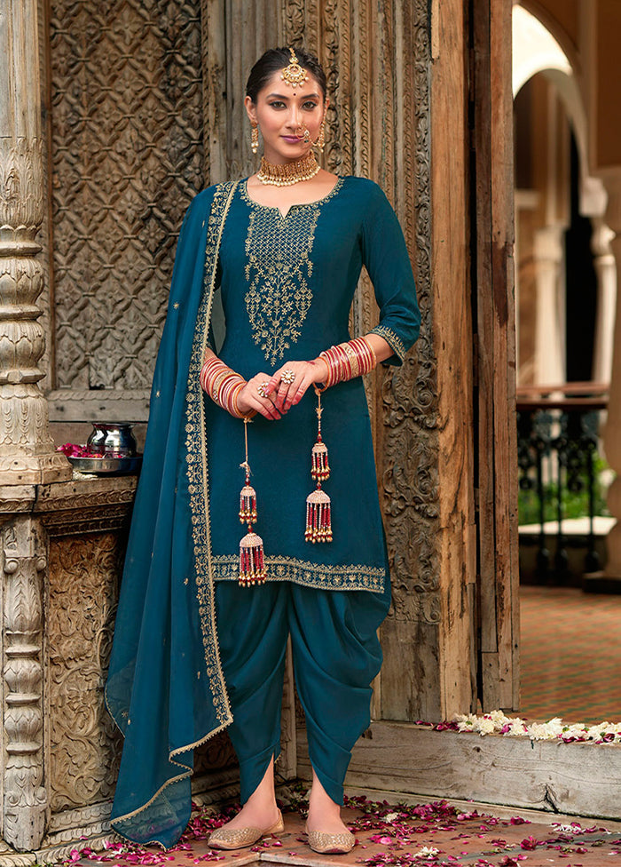 3 Pc Blue Silk Suit Set
