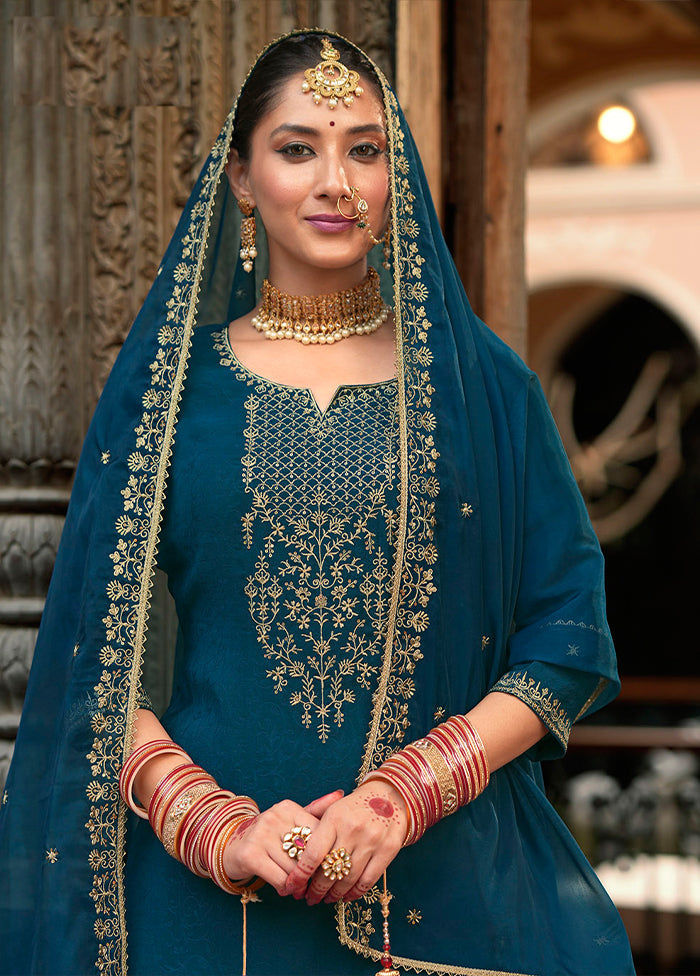 3 Pc Blue Silk Suit Set