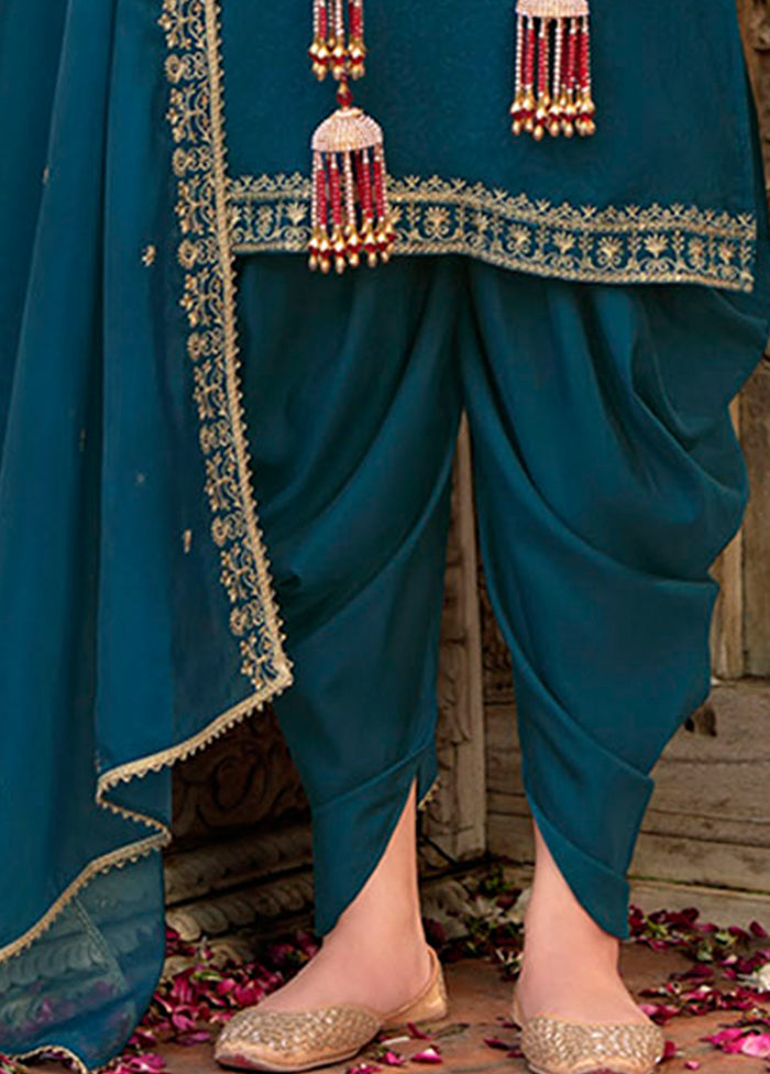 3 Pc Blue Silk Suit Set