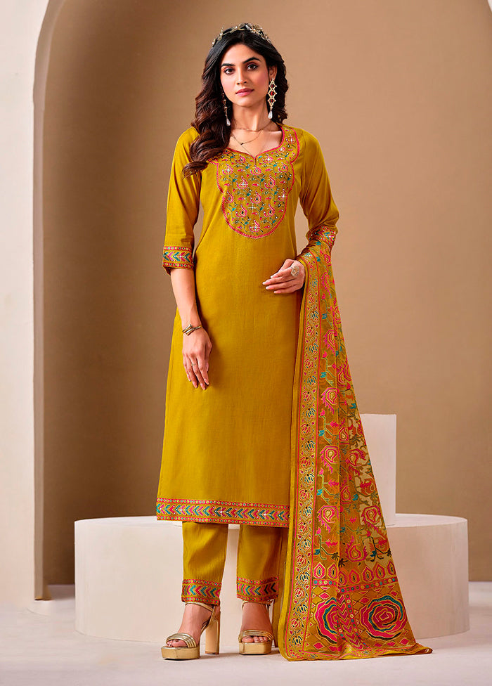 3 Pc Yellow Silk Suit Set