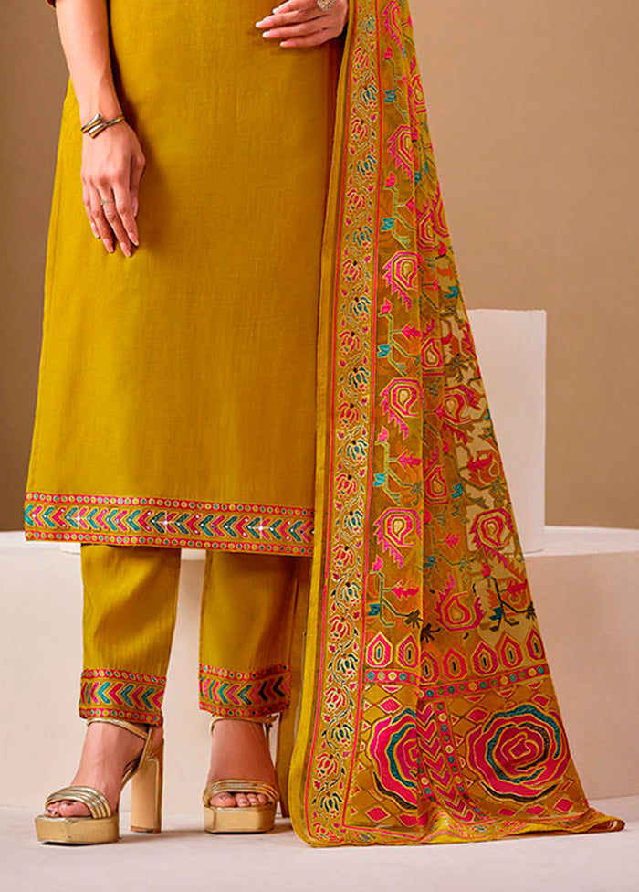 3 Pc Yellow Silk Suit Set
