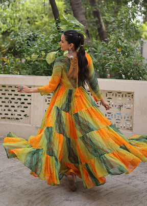 Yellow Bandhani Printed Work Georgette Gown