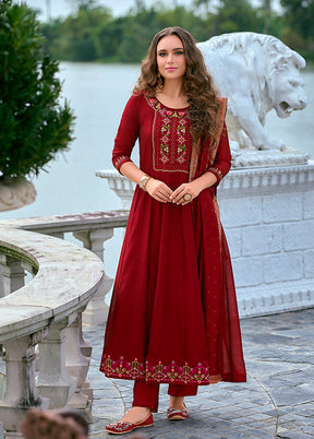 3 Pc Maroon Silk Suit Set