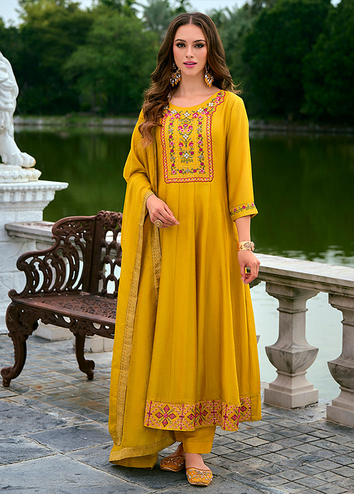3 Pc Yellow Silk Suit Set