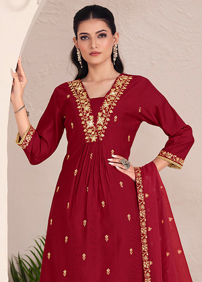 3 Pc Maroon Silk Suit Set