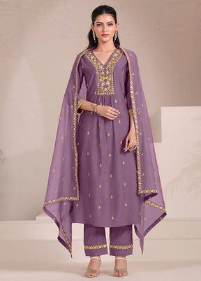 3 Pc Lavender Silk Suit Set