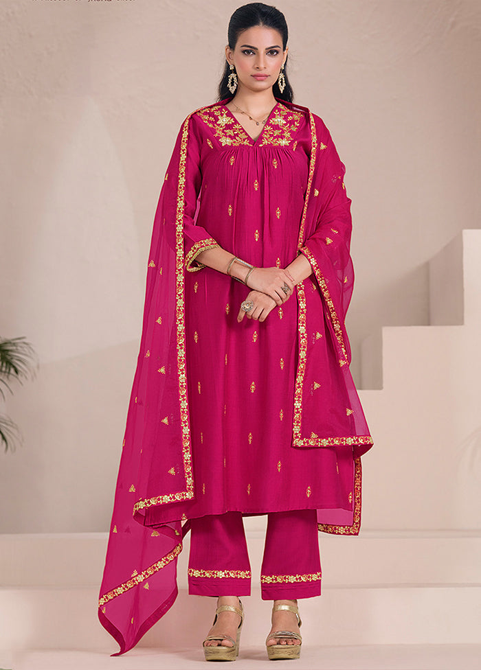 3 Pc Pink Silk Suit Set