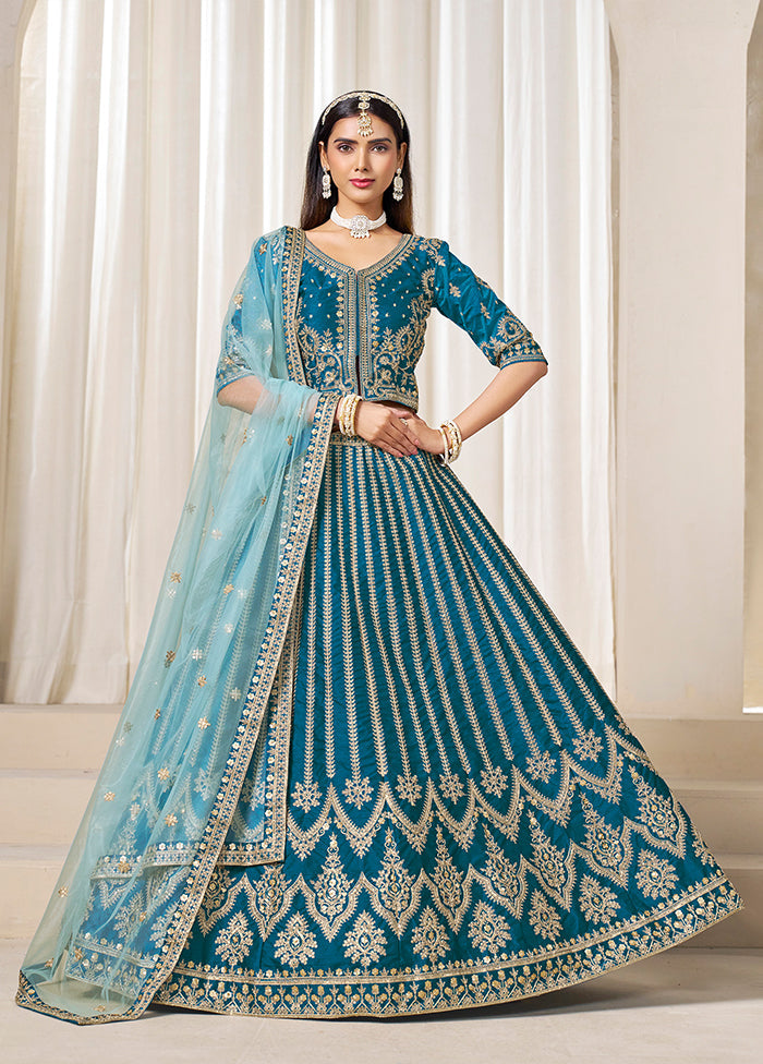 Green Blended Silk Dupatta Lehenga Set