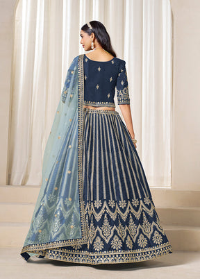 Blue Blended Silk Dupatta Lehenga Set