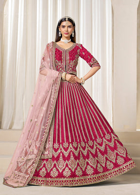 Pink Blended Silk Dupatta Lehenga Set