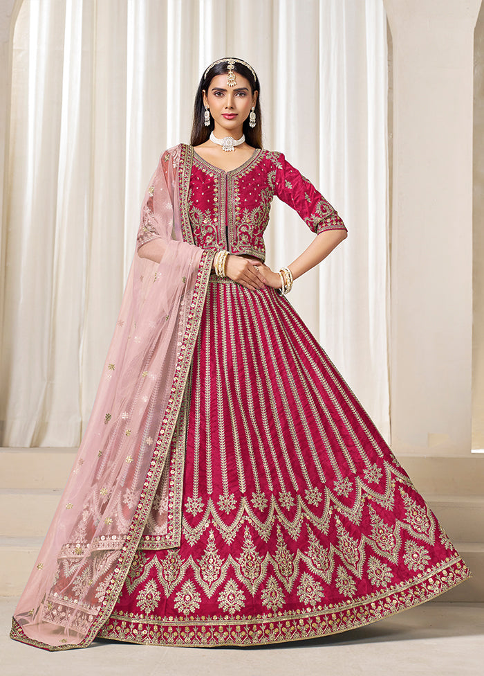 Pink Blended Silk Dupatta Lehenga Set