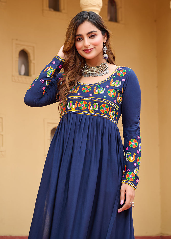 Blue Gamthi Work Silk Kurti