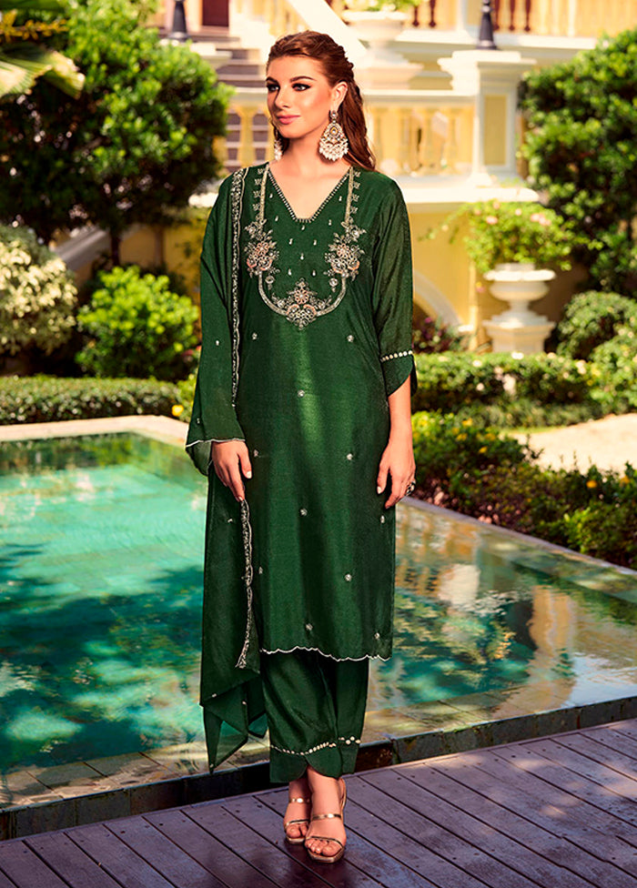 3 Pc Green Silk Suit Set