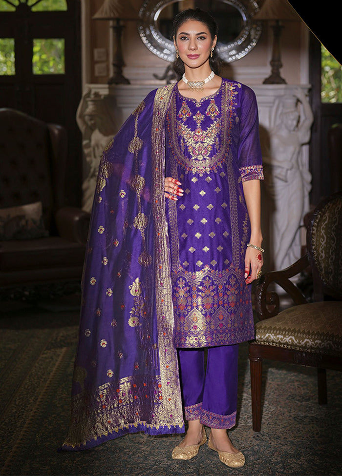 3 Pc Blue Silk Suit Set