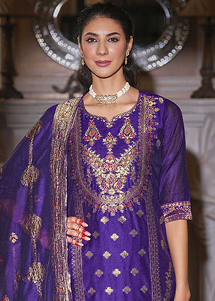 3 Pc Blue Silk Suit Set