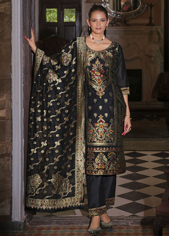 3 Pc Black Silk Suit Set