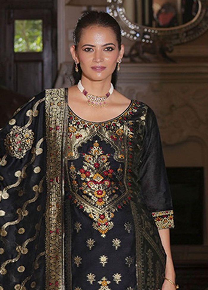 3 Pc Black Silk Suit Set