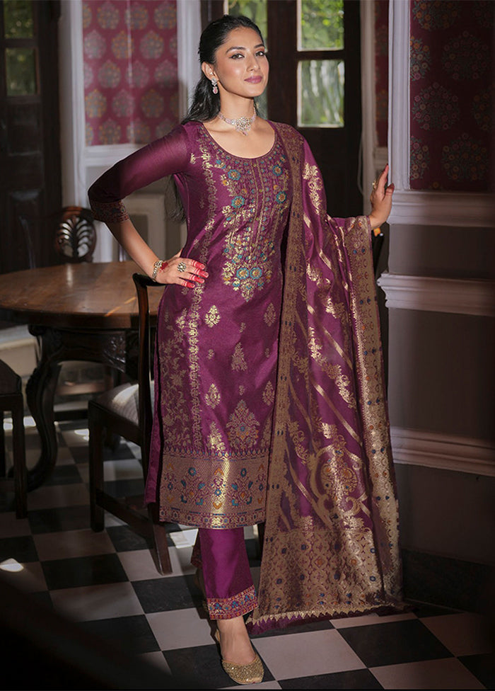 3 Pc Wine Silk Suit Set
