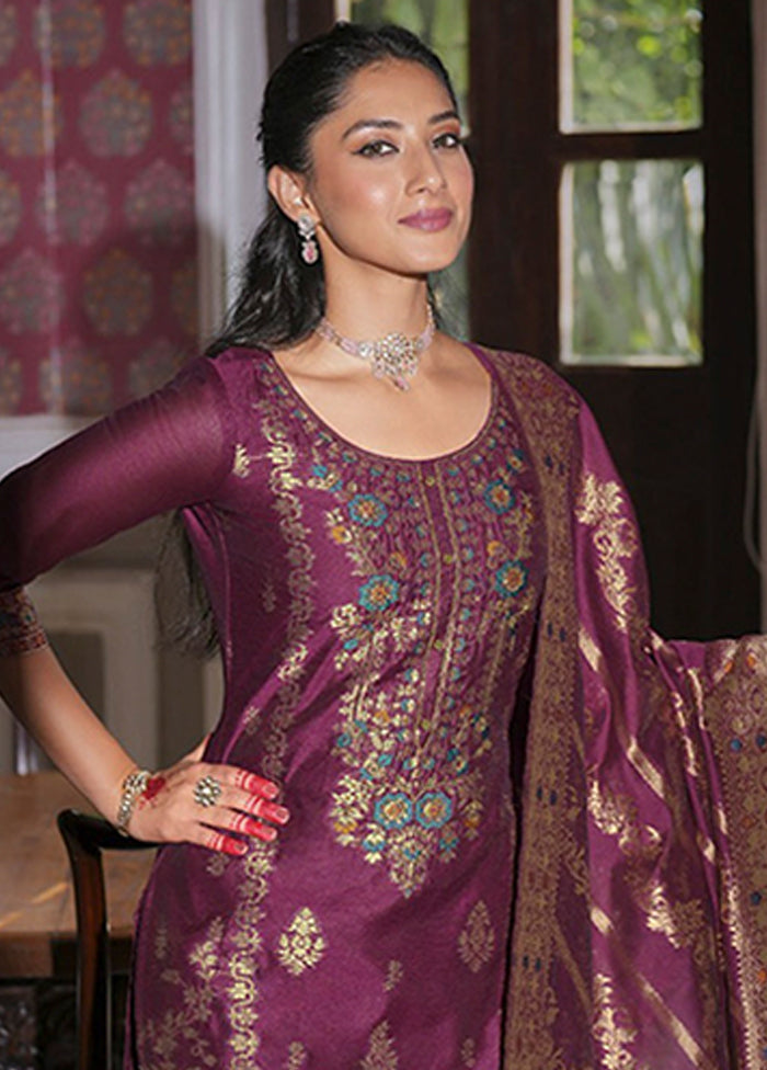 3 Pc Wine Silk Suit Set