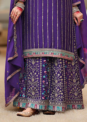3 Pc Purple Silk Plazzo Suits Set