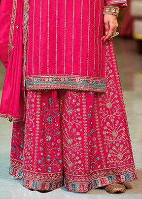 3 Pc Pink Silk Plazzo Suits Set