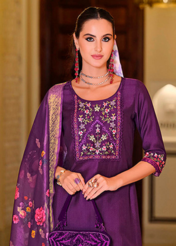 3 Pc Purple Silk Suit Set