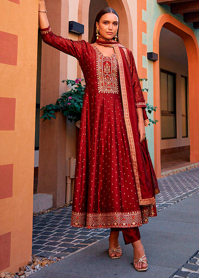 3 Pc Maroon Silk Suit Set