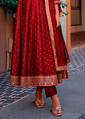 3 Pc Maroon Silk Suit Set